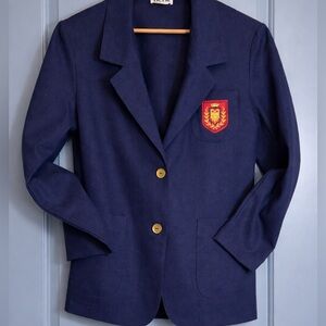 Vintage ACT III Navy Wool Blend Crest Blazer Gold Buttons Preppy Size 12